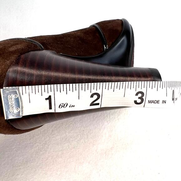 Sofft Womens Classic Pumps Size 7.5M Brown Suede Patent Leather Trim Peep Toe - Picture 11 of 12